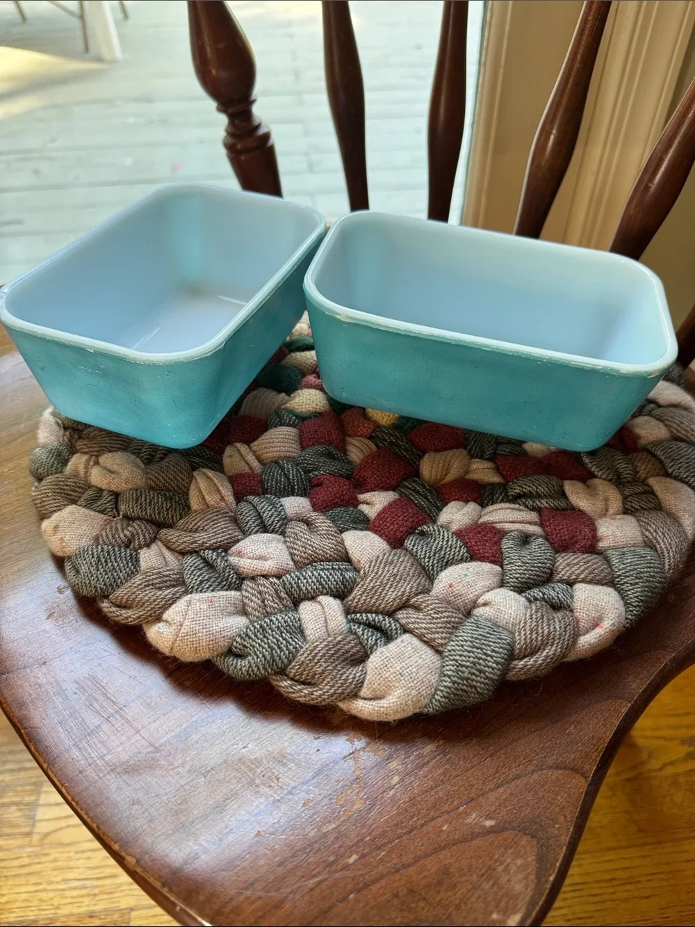 Set of Two Pyrex #502-B Primary Blue Milk Glads Refrigerator Dishes